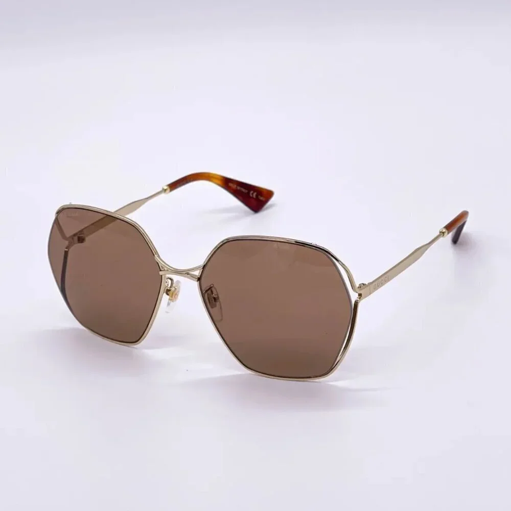 NWT Gucci GG0818SA-002 Gold Square 63mm Sunglasses